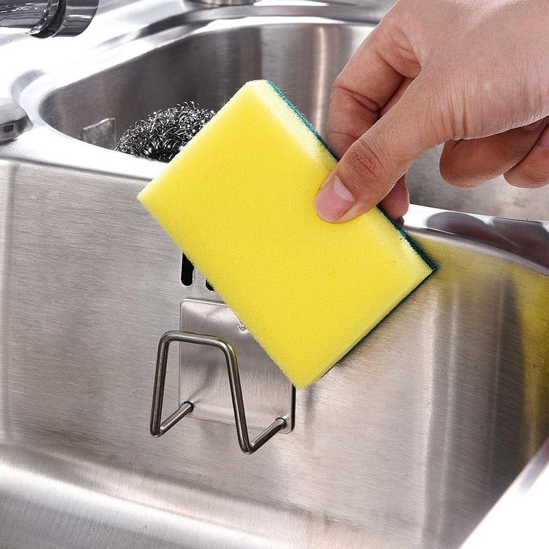 3pcs Sink Sponge Holder For Kitchen Slivery Stainless Steel Household Water Channel Dishcloth Rag Storage Rack