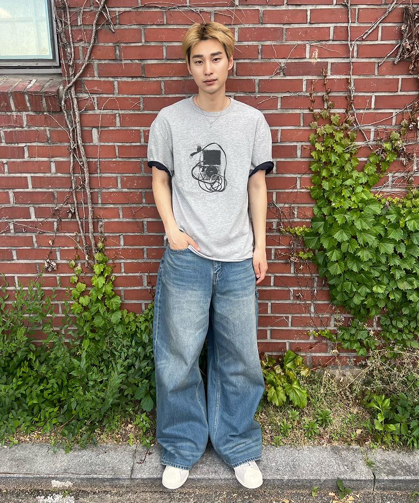 MAISON MINED Back-Point Denim Pants Mid Blue