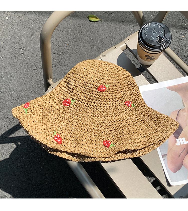 Summer new seaside photo big brim fisherman hat colorful dopamine foldable woven sunshade straw hat women