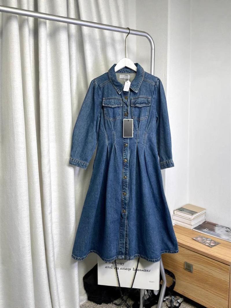 Women s Denim Skirt Waist Long Button Denim Dress L синий