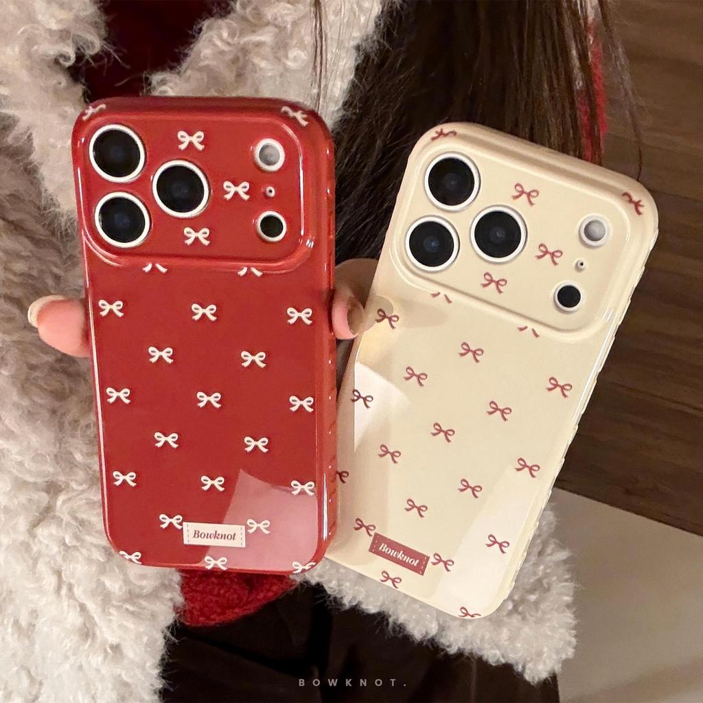 Red Bow iPhone Case for 13/15/16/17/17 Pro Max - Full Coverage, Soft, Festive