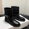 Ankle Boots for Women's Flats Designer Buckle Shoes  Winter Fashion Gothic Boots New Walking Dress Leather Mujer De Botas