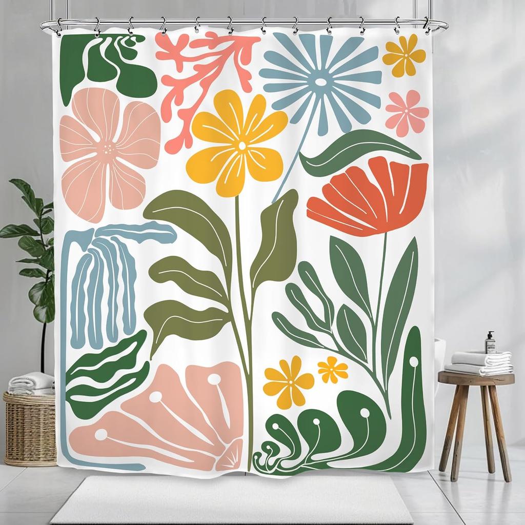 Abstract Floral Garden Shower Curtain 72x72 Inches Modern Boho Style Bathroom Decor With Bright Colors