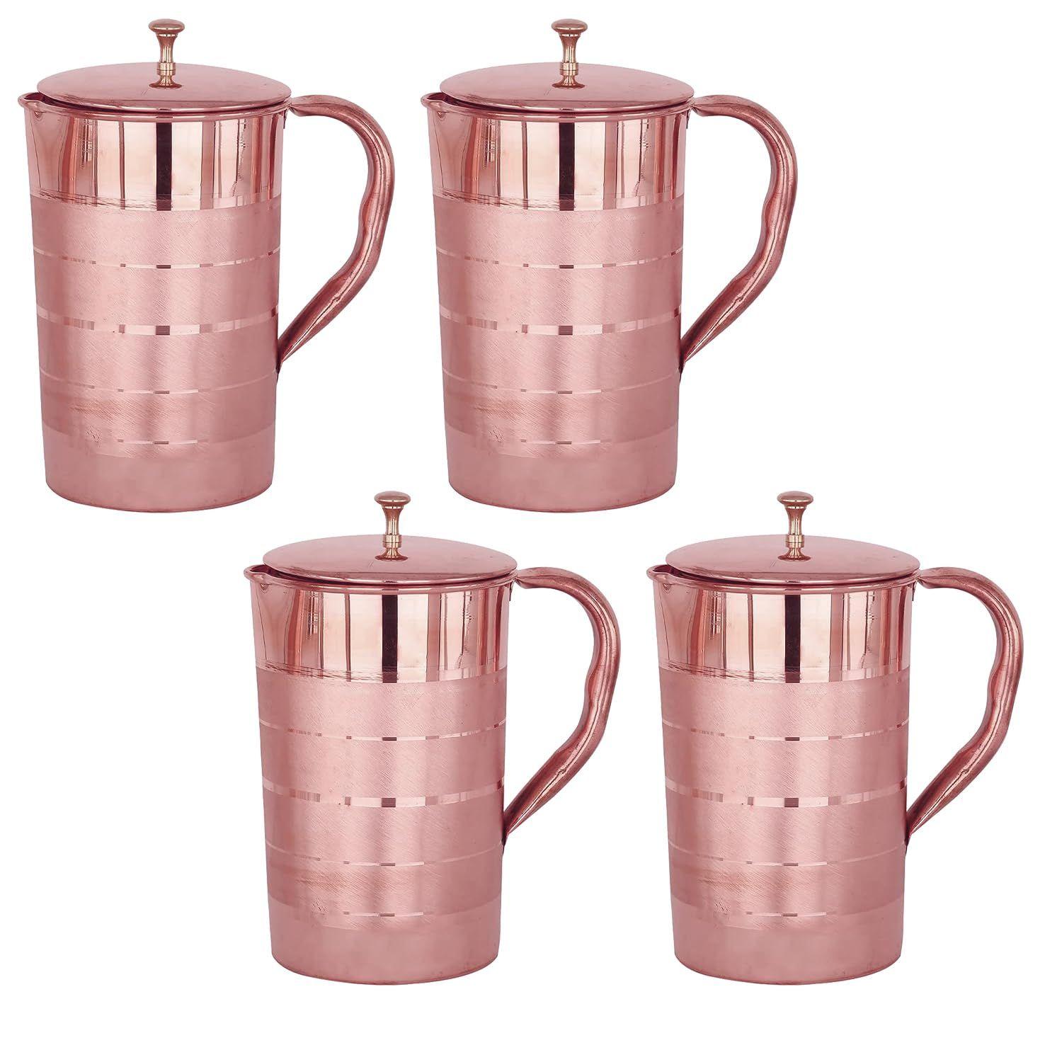 

(Пакет из 4) Медный кувшин с крышкой | Без BPA, Нетоксичный, Медный | Не ржавеет, Прочный, Легкий | С дополнительными полезными для здоровья свойствами меди