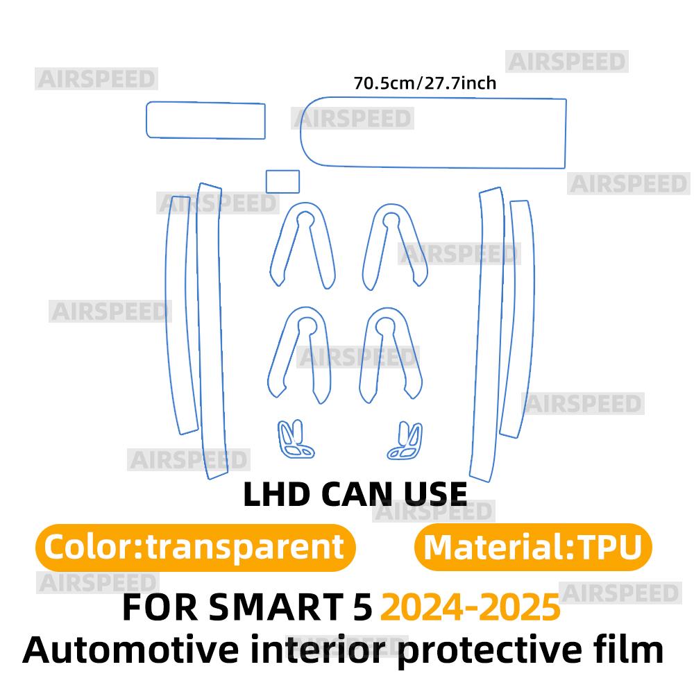 TPU Interior Protective Film For Mercedes-benz Smart #5 Smart5 2025 2025 Car Sticker Center Console Trim Dashboard Accessories