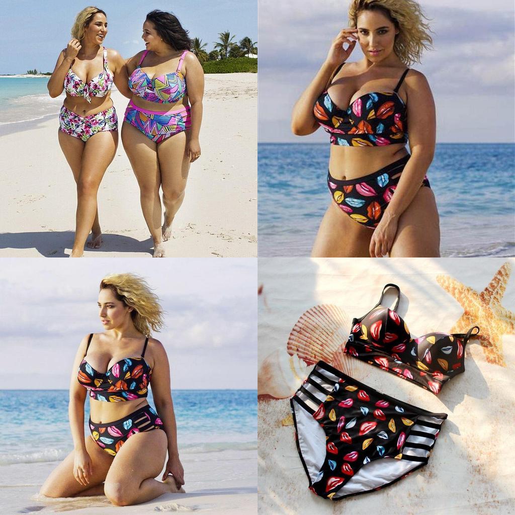 Stylish Women Push Up Padded Plus Size Bikini Set With High Waist Design For Comfort