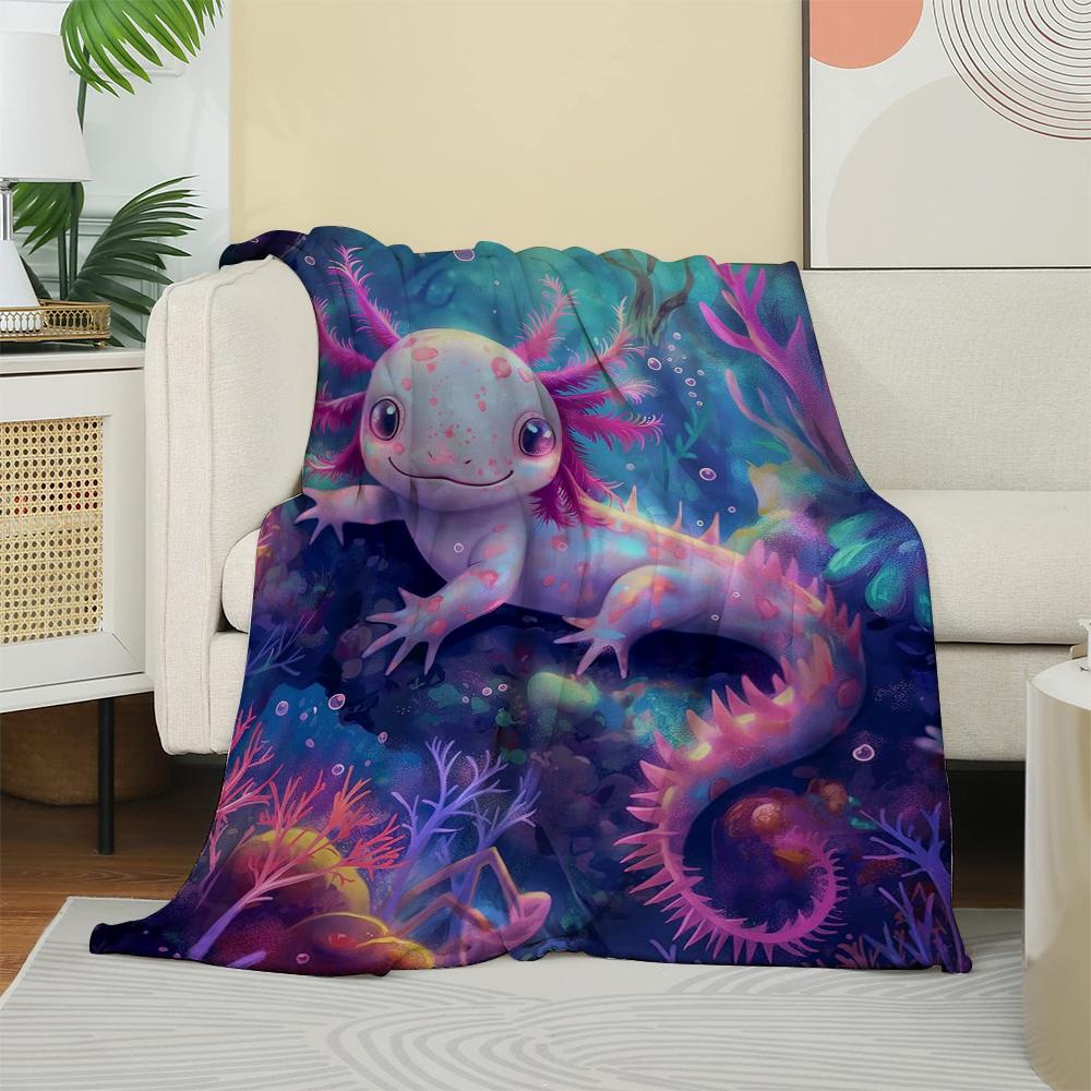 

1 шт. Плед Милый Розовый Аксолотль Животные узор Фланелевое одеяло Тонкий Плед Мягкий Теплый Одеяла Праздничные подарки для семьи друзей 75cmx90cm