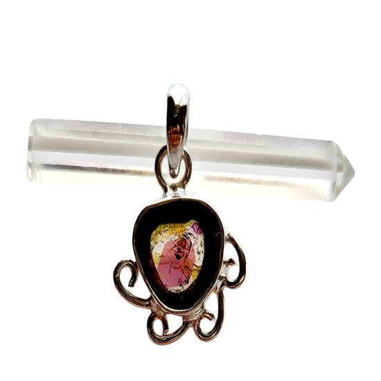 Natural Red Watermelon Tourmaline Gemstone 925 Sterling Silver Pendant, Gift029