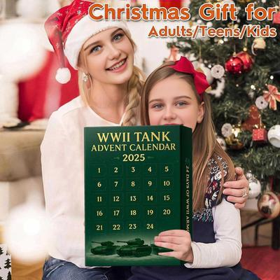 2025 WWII Panzer Adventskalender 24 Tage Weihnachts-Countdown-Kalender mit 24 ikonischen WWII Panzer Ornamenten Überraschungsgeschenke für Geschichtsinteressierte