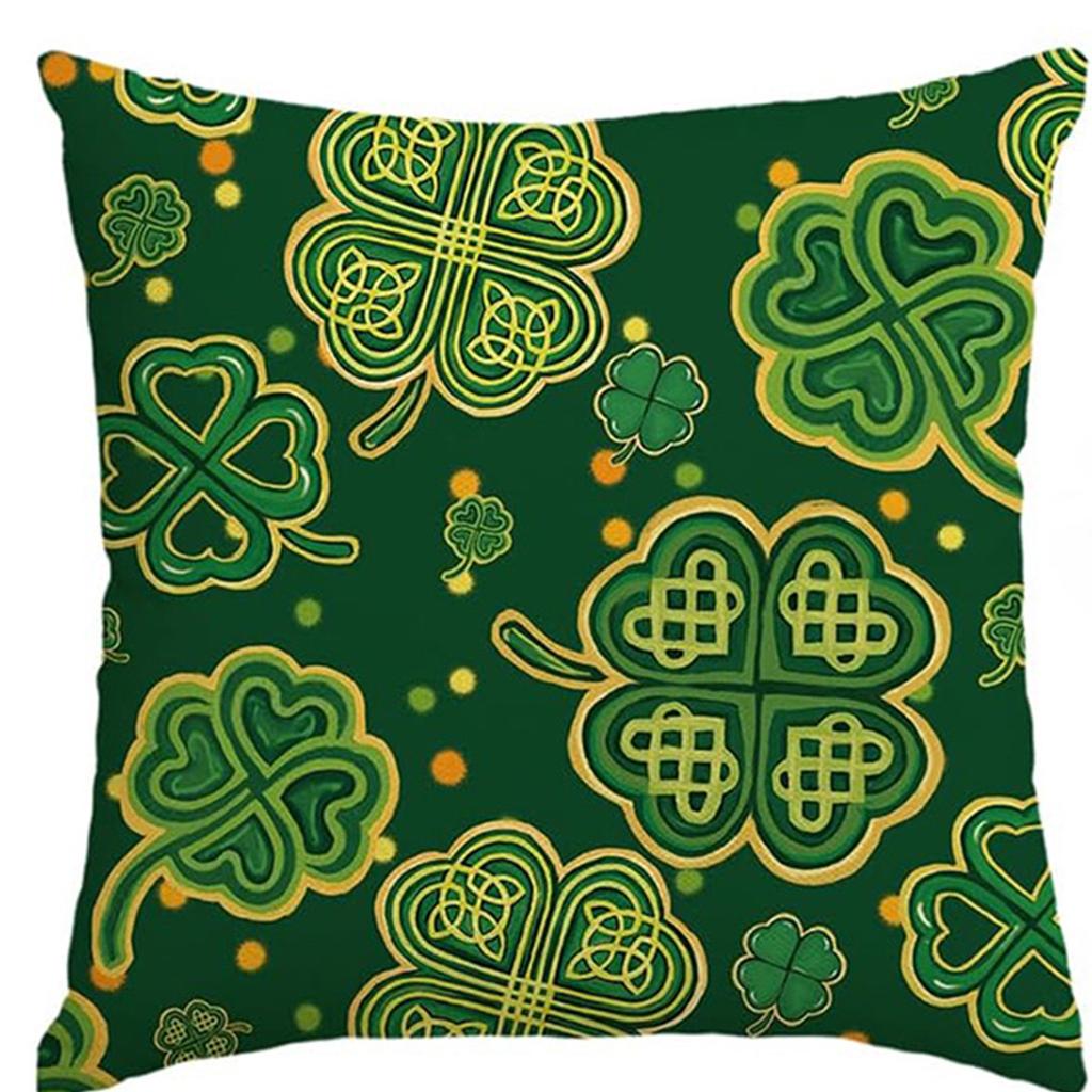 St. Patrick's Day Pillow Cover Line Printed Pillow Cover Green Four-leaf Crocodile Cushion Cover