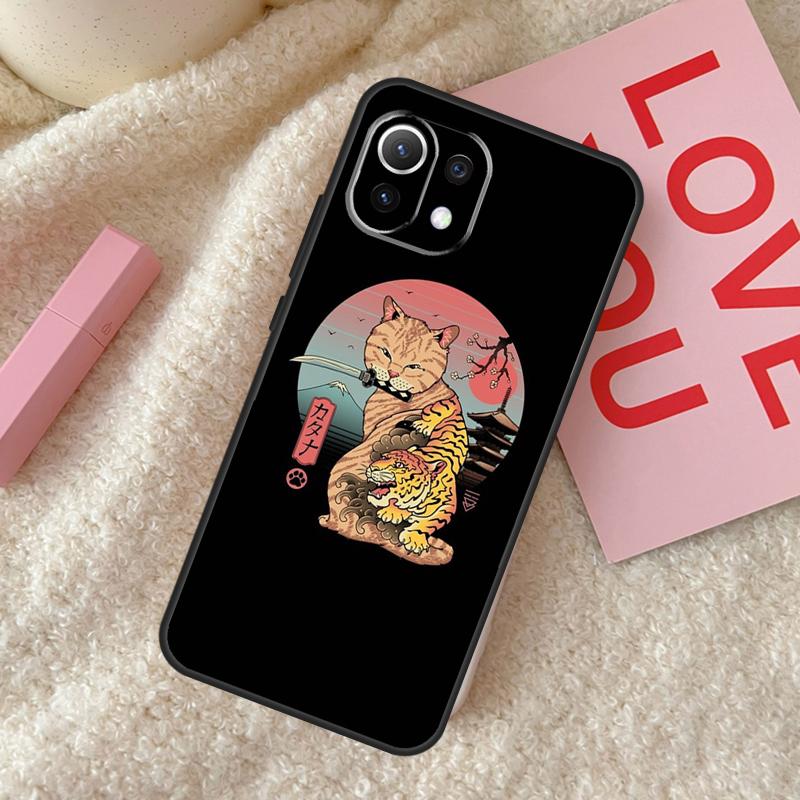 Ukiyo-e Samurai Cat Neko Ramen Case For Xiaomi 14 15 Ultra 15T 14T 13T Pro 17 Pro Max POCO X7 Pro X3 X5 X6 F5 F6 F7 F8 Cover