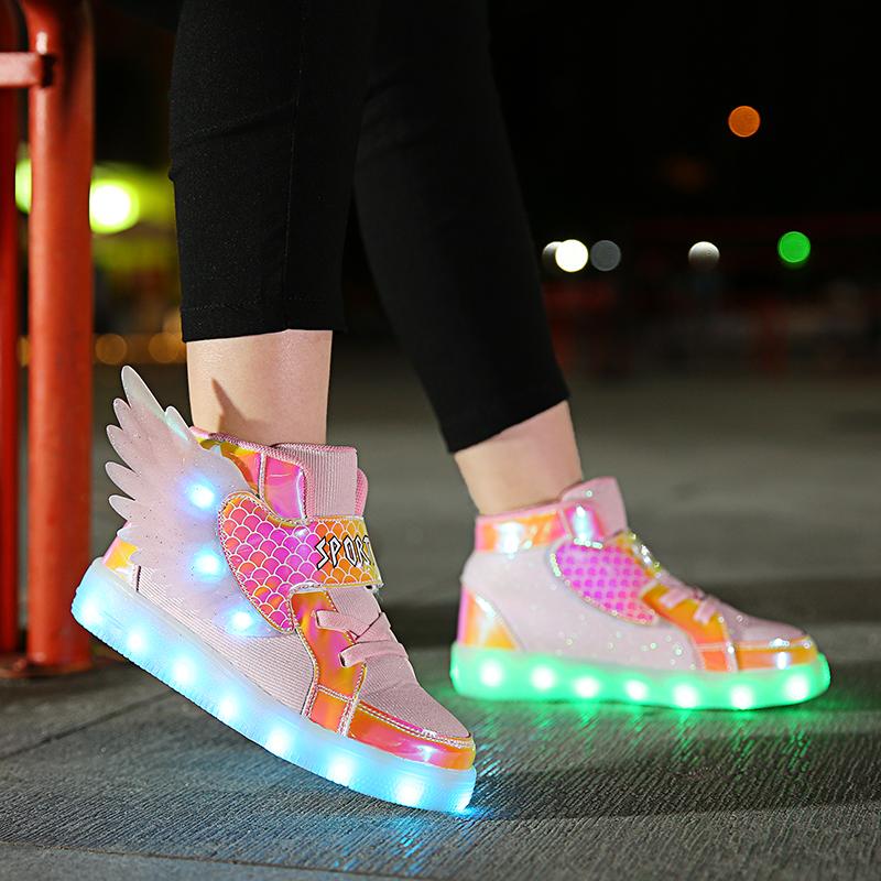 Dětské LED boty se svítícími křídly Dětské síťované svítící boty Vycházkové tenisky Dívčí Chlapecké USB nabíjení Světelné ležérní boty