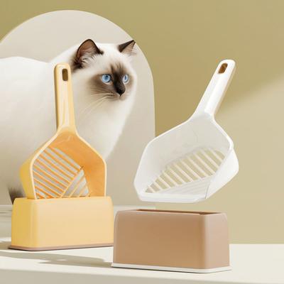 Cat Litter Scoop with Storage Base Long Handle Non-stick Slotted Litter Scooper Portable Poop Sifting