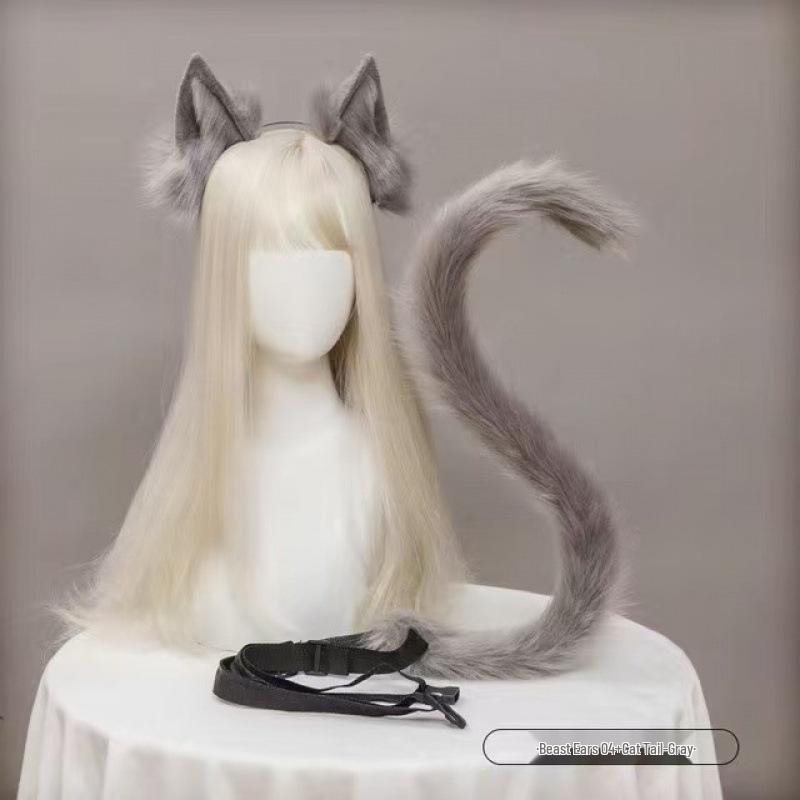 Plush Animal Ear and Tail Set - Cat Ears, Wolf Ears, and Tail Headband