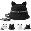 Cat Ears White Bucket Hat Men and Women Summer Streamer Letter Washbasin Hat Plain Sun Hat