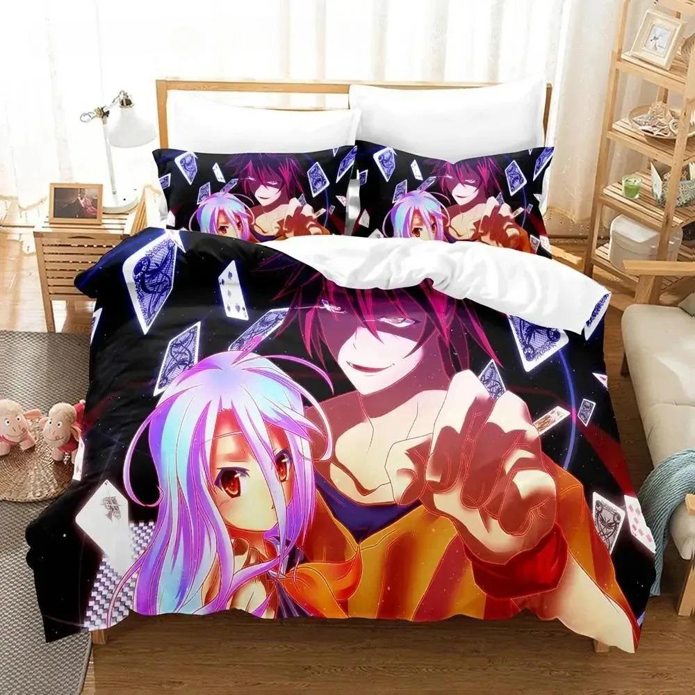 No Game No Life Bäddset Kartong Anime Vuxna Unga Pojkar Sovrum med Mjukt Tyg Påslakan Set 3D Kawaii Flicka