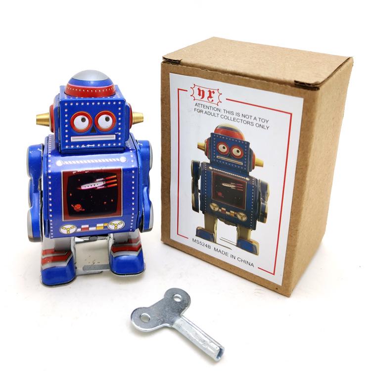 MS524 Mini Tin Robot Ornament Wind-up Toy синий