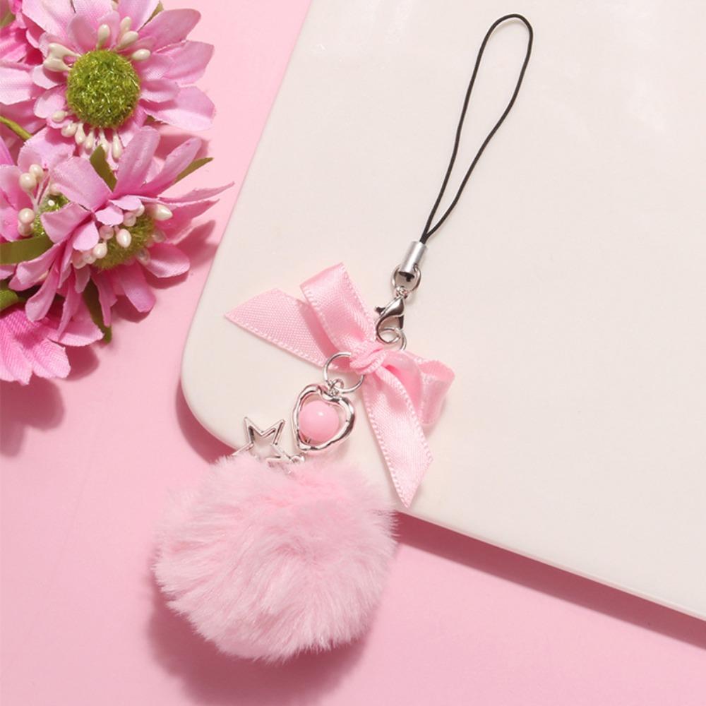 Y2K Pink Mobile Phone Lanyard Hairball Phone Case Pendant Y2K Phone Chain  Headset Cover