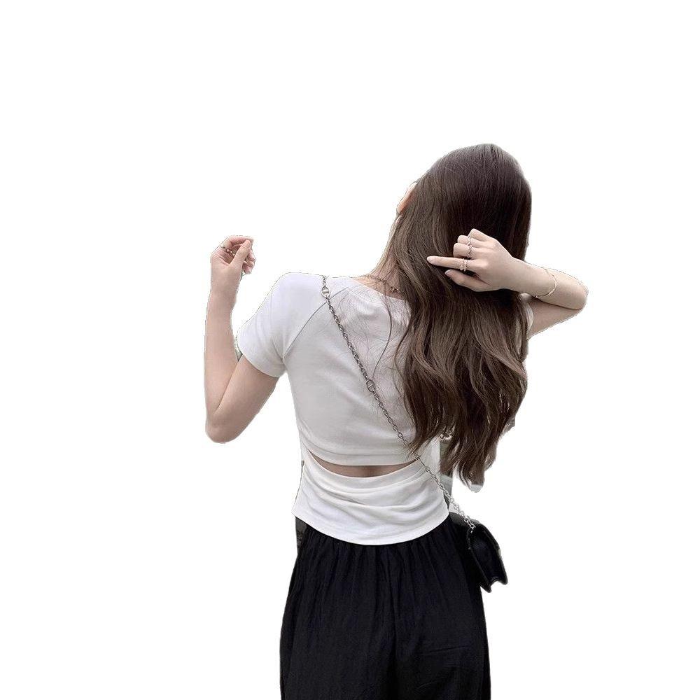 Purple Pure and Sexy Short-sleeved T-shirt for Women's Design, Backless Slim-fit and Slim Shoulder Top, Summer New Style