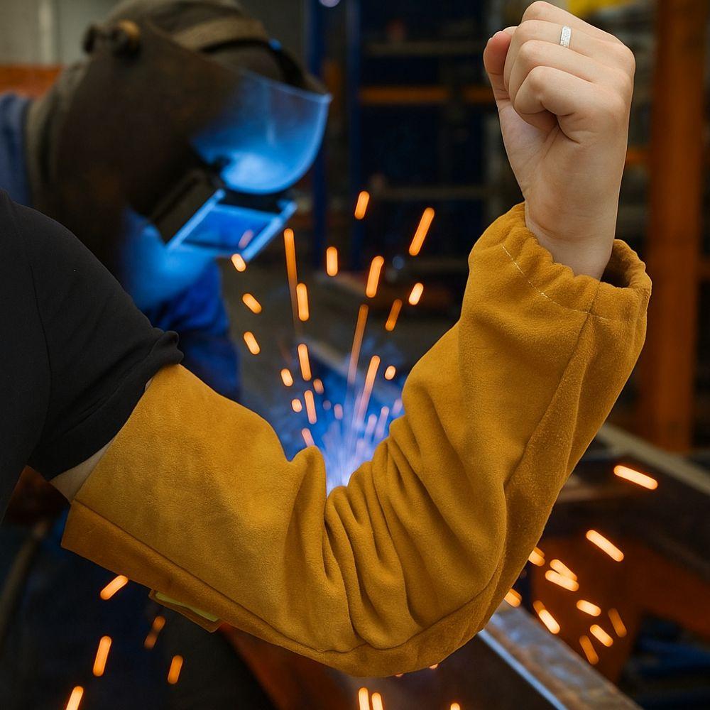 High Heat Resistance Leather Welding Arm Guards Cut Resistance Welding Arm Covers Industrial Use