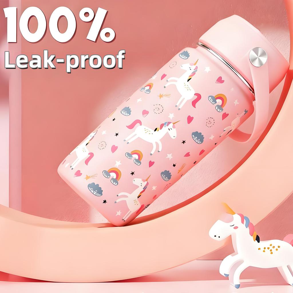 16Oz Kids Water Bottle Cartoon Animal Children'S Cup With Straw Stainless Steel Vacuum Flacks Thermos Bottle Thermal Mug Cups