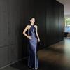 VENUIE French-Style Halter Neck Evening Gown - Women's Light Formal Party Dress