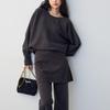 Relaxed Batwing Sleeve Top & Crochet Long Pants Knit Set