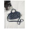 Retro Motorcycle Style Denim Handbag With Studs Chic Crossbody Shoulder Bag Women Streetwear Fashion Accessory