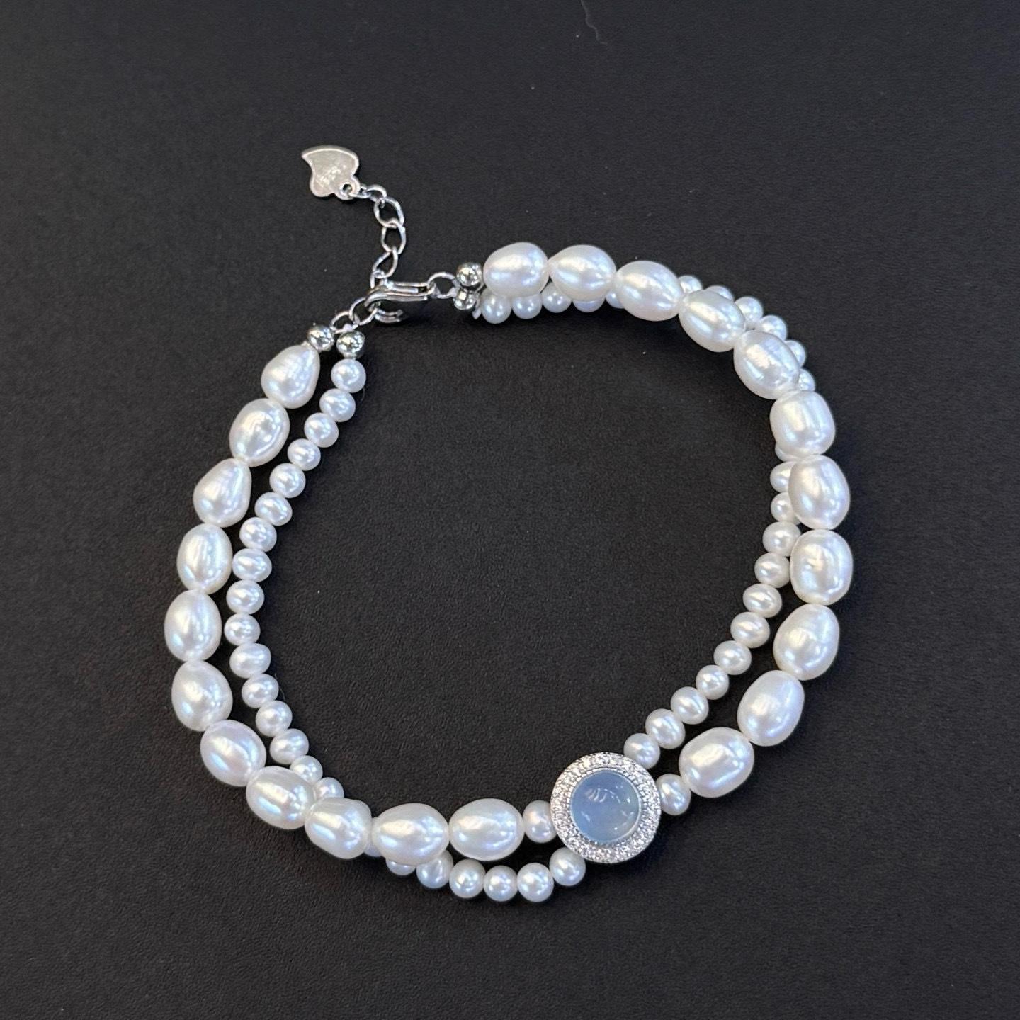 S925 Sterling Silver Aquamarine Natural Freshwater Pearl Bracelet Women s Fashion High Sense Beaded Temperament Hand Jewelry Stacked Wear 2026 18CM