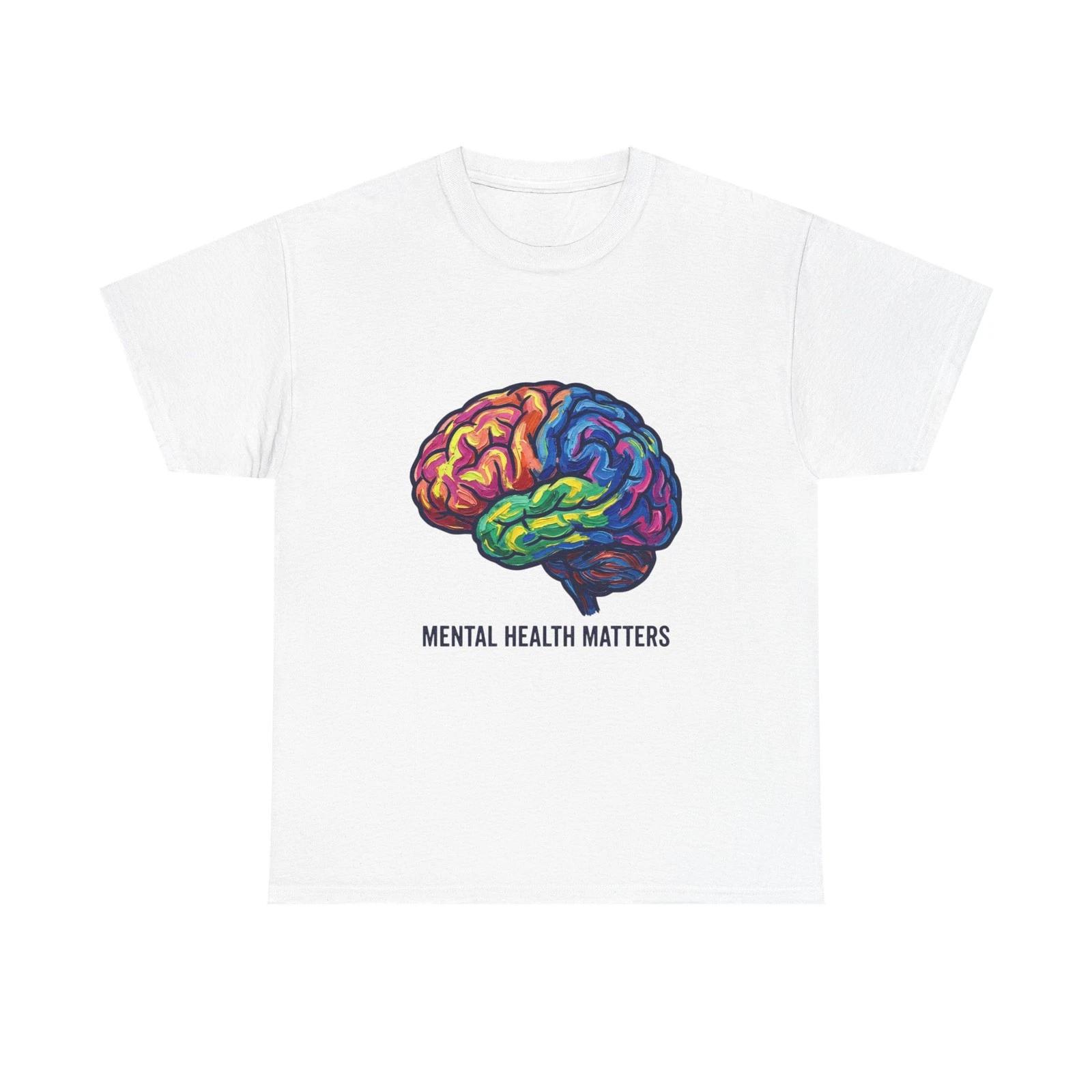 Colorful Brain Illustration Mental Health Matters T-Shirt | Awareness Tee 4XL