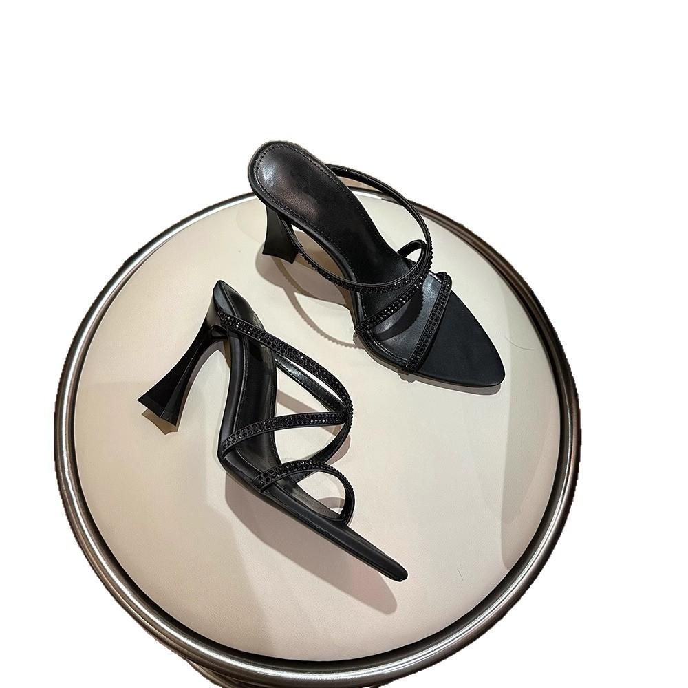 2025 Summer Word with Snake Wrap Open-toed Rhinestone Flash Diamond Bow Thin Heel High Heel Sexy Sandals Women's Shoes