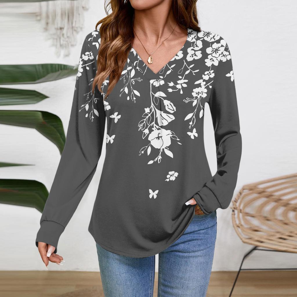Women Long Sleeve Tops Dressy Casual V Neck Tshirts Basics Tee Vacation Fall Fashion Clothes