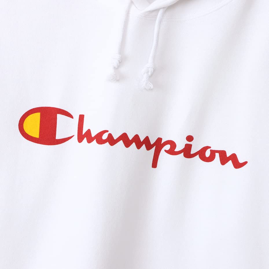 Champion Long Sleeve Script Logo Hooded Sweatshirt Size M Men's C3-W107, White,
