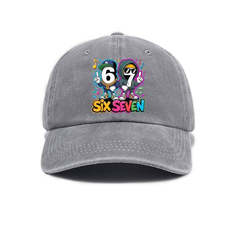 67 Digital Print Washed Distressed Soft Top Retro Visor Baseball Cap Unisex Hat серый