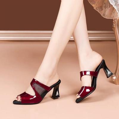 Women's Platform Slope Heel Sandals Fine Heel Mules Open Toe Slippers Fashion Fish Mouth Hollowed Out Mesh High Heel Slippers Slope Heel Slippers.
