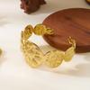 Stainless Steel Daisy Print Wide Cuff Bracelet for Women Bohemia Gold Color Shell Heart Bangles Friendship Jewelry Accessories