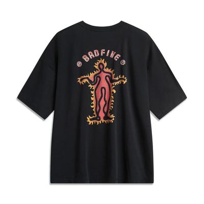 Li Ning Anti-Five Basketball Series Letter Print Crew Neck Comfortable Breathable Short Sleeve T-Shirt Men Tops Black AHSU575-4