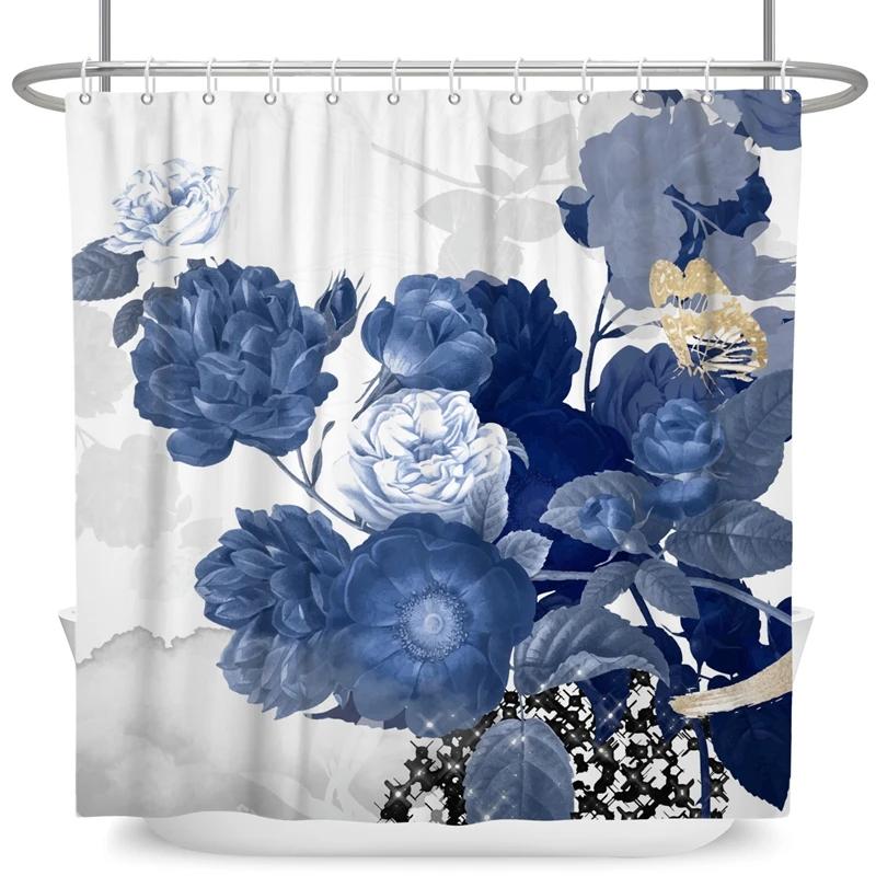 Elegant Flowers Shower Curtain Colorful Floral Shower Curtain Waterproof Polyester Bathroom Curtains Bathtub Decor with 12 Hooks