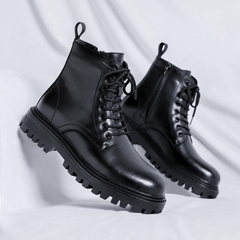 

Высокие ботинки Мартин Мужские Осенние Британские Кожаные Ботинки Премиум Универсальные Боковые На Молнии Рыцарские Мотоциклетные Ботинки 2556-R 38 чёрный