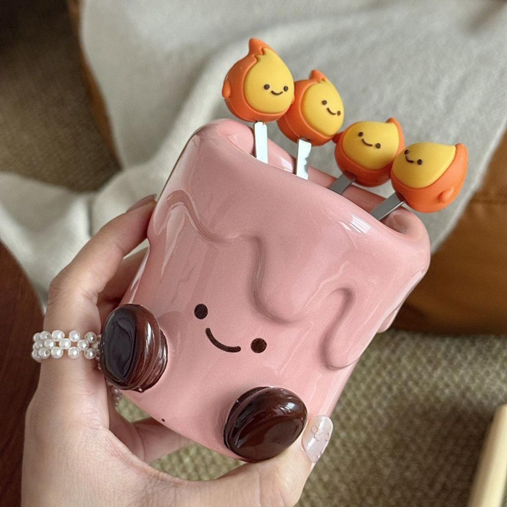 Cute Ceramic Candle Jar with Small Flame Fork for Home Living Room Gift Giving