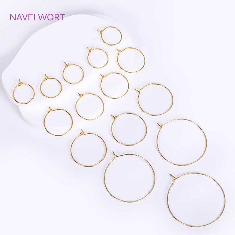 18K Real Gold Plated Hoop Earrings Earwires,Accessories For Earrings,Brass Round Earring Findings Jewelry Making Supplies