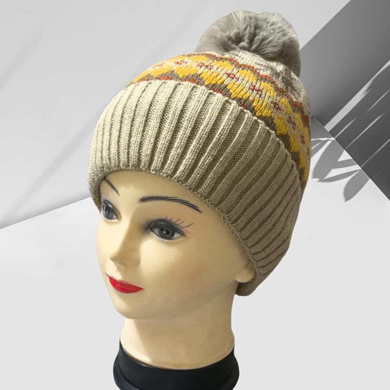 Winter Cashmere Woolen Hat for Women Fashionable and Versatile Warm and Cold Proof Wool Ball Knitted Hat Plus Velvet Thickened Cold Hat