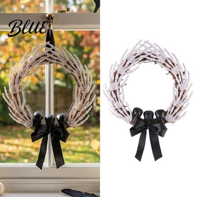 Spooky Halloween Decorations Skeleton Hand Wreath for Front Door Gothic Hanging Garland Decoration Scary Door Decor with Black Bow And Skulls