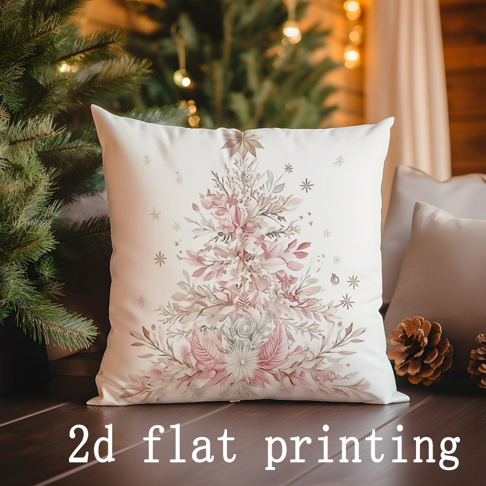 Home Decor Christmas-Themed Floral & House Print Pillow Covers Pattern Cushion Cover Suitable For Sofa Bedroom Car Pillow Cover