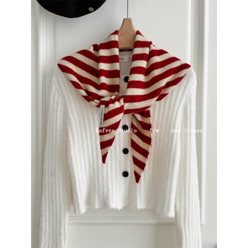 Triangular Scarf  Headscarf Knitted Striped Scarf  Women's Multi Functional Small Scarf