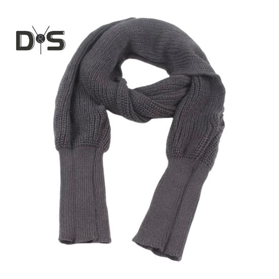 

Вязаный шарф-шаль с рукавами, женский, осень-зима, однотонный, длинный вязаный шарф, повседневный, литературный стиль, эластичный шарф-шаль 210cm серый