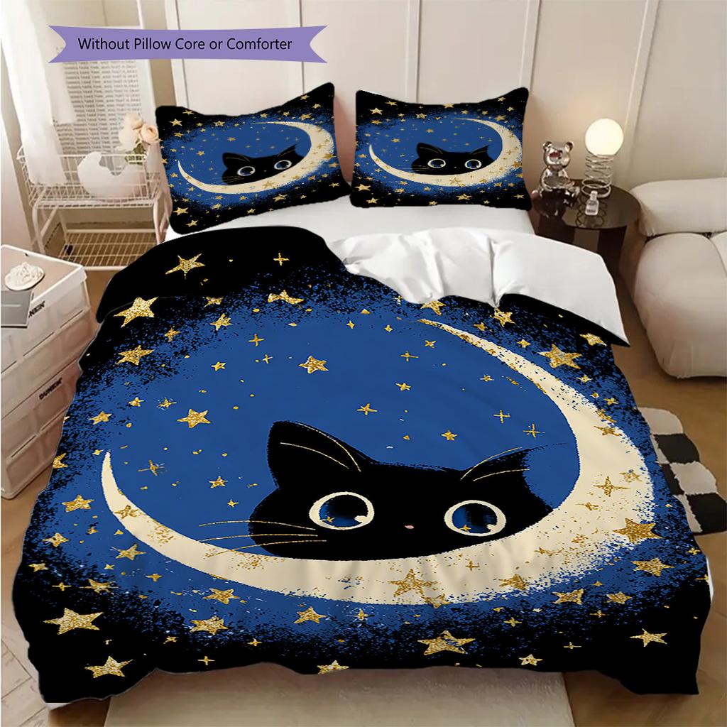 Set Copripiumino Trapuntato con Motivo Gatto Nero Federa Decorazione per la Casa Regalo di Compleanno (1 * copripiumino + 2 * federa, senza nucleo)