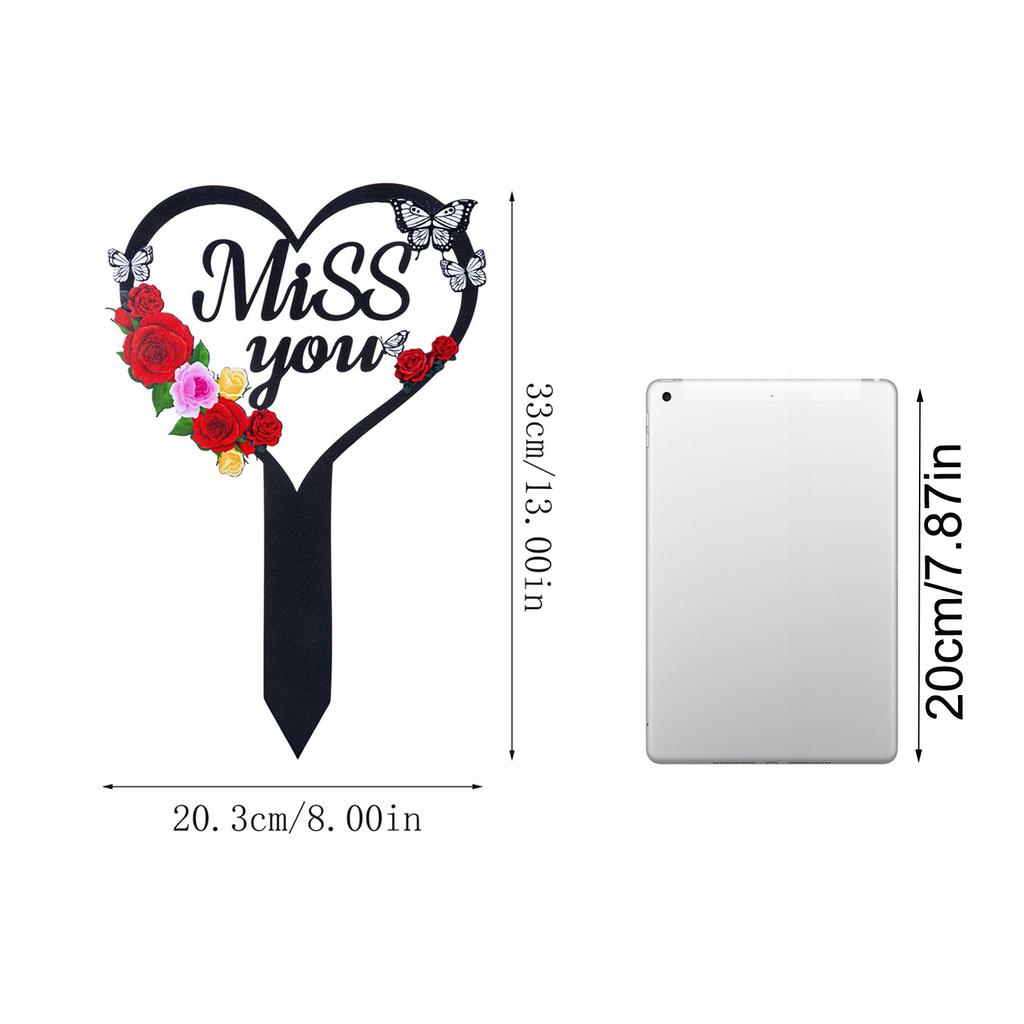 Heart Shaped Memorial Garden Stake with Floral and Butterfly Design Metal Yard Decoration for Outdoor Use Miss You Sign
