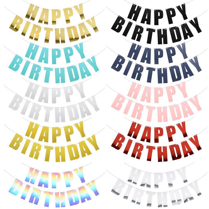 Gold Glitter Happy Birthday Laser Cut Banner with Pearlescent Paper Letters