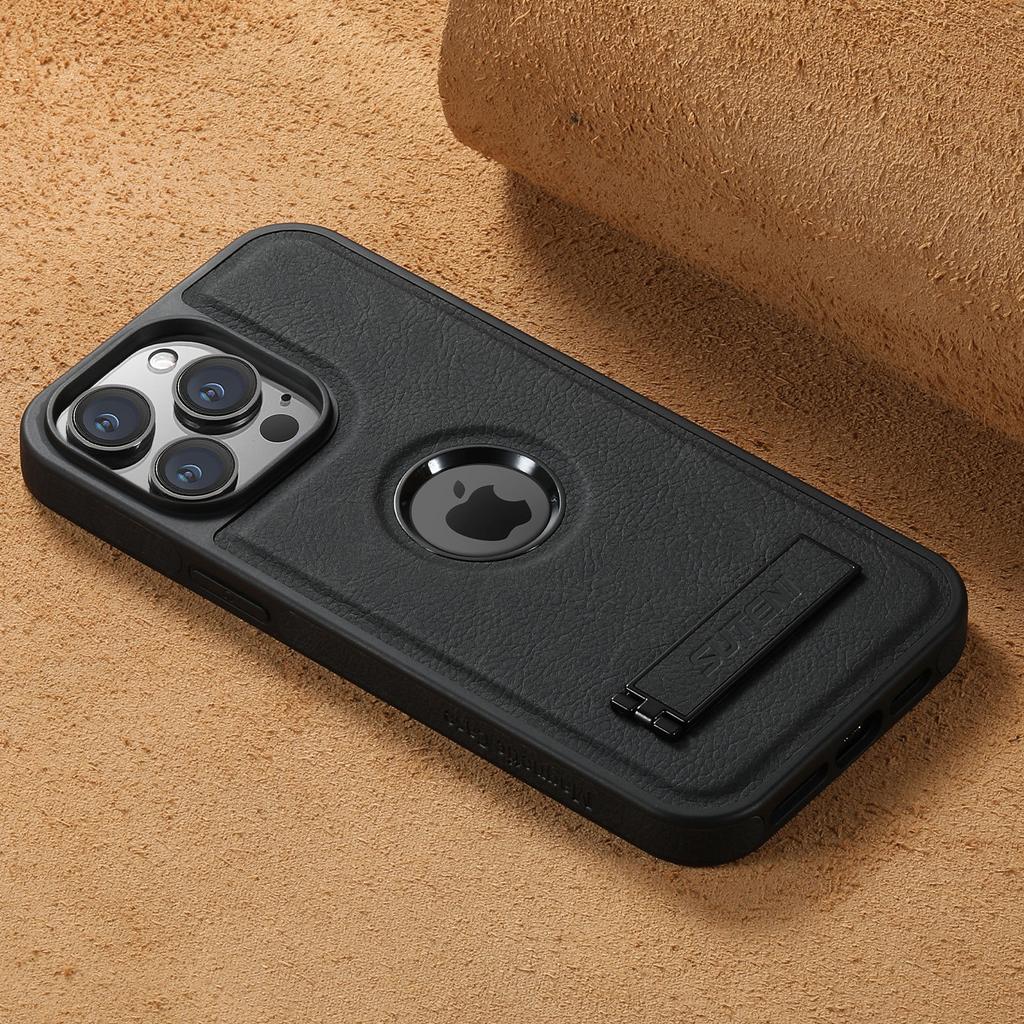 For iPhone 15 14 13 12 Pro Max Leather Case, [Compatible with Mag-safe] Built-in Invisible Stand Protective Slim Kickstand Cover
